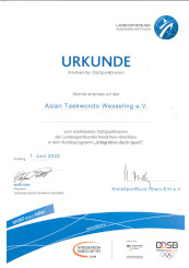 Aslan Taekwondo - Stützpunktverein Urkunde LSB